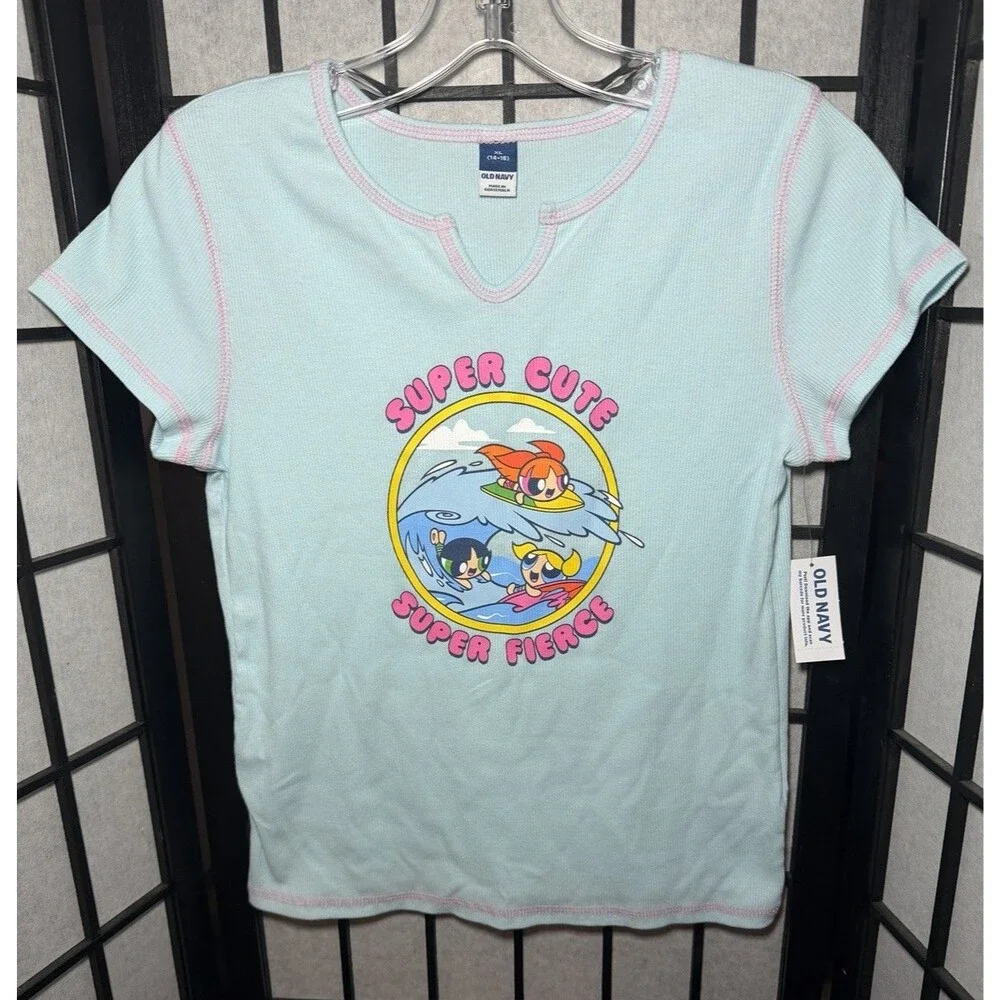Old Navy Powerpuff‎ Girl's Blue Short Sleeve Top 14/16 NWT